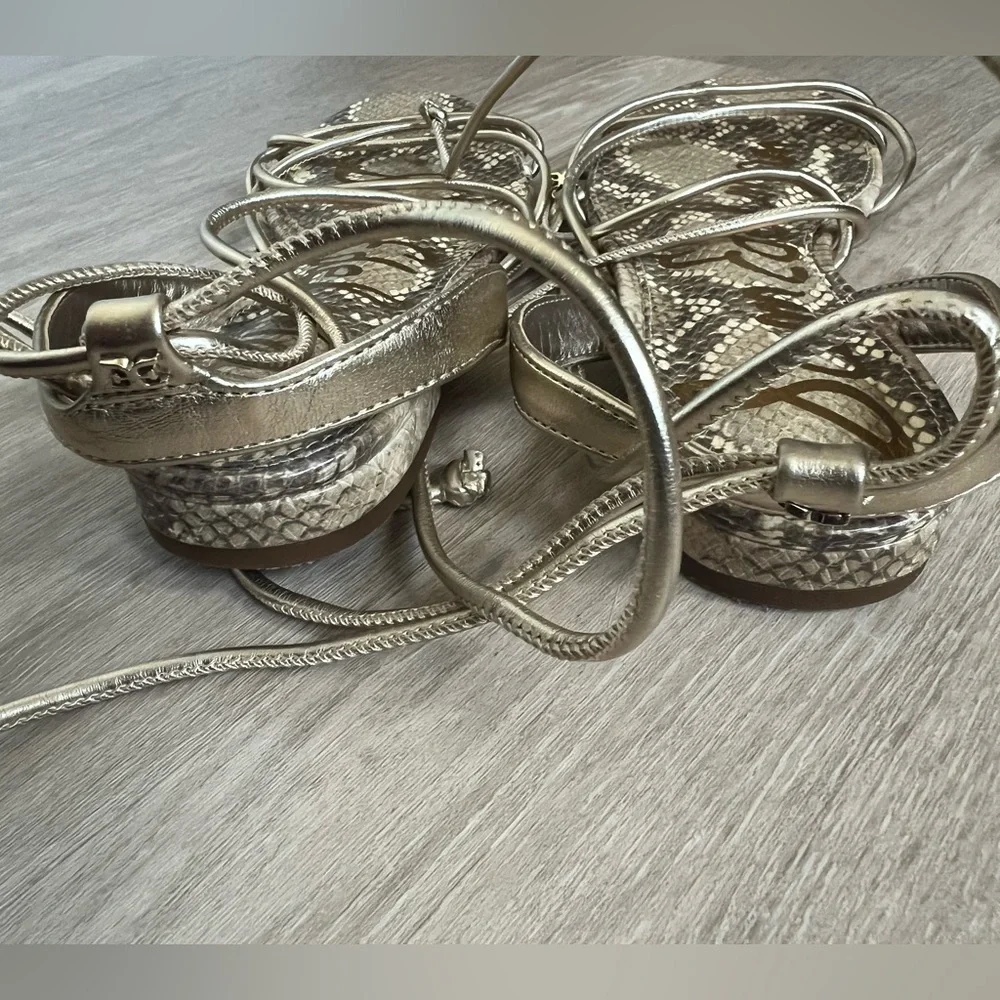 Sam Edelman Tihana Gold Snakeskin Strappy Gladiator Sandals - Picture 4 of 7